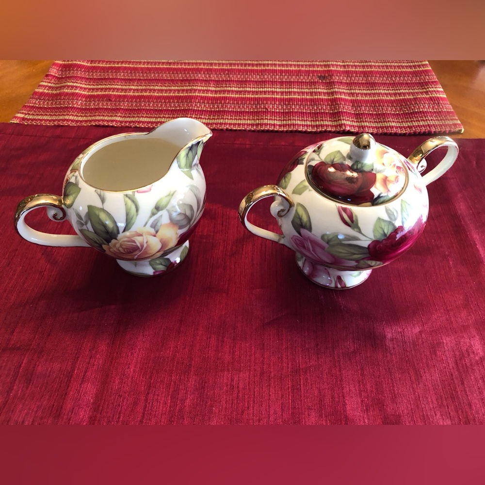 BAROK Rose Patterned Creamer and Sugar Server Ivory Porcelain